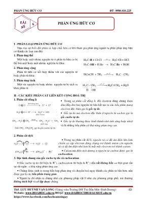 Giáo án Phản ứng hữu cơ - Môn hóa 11